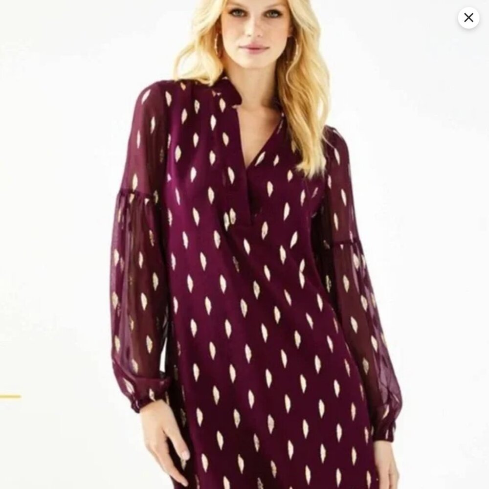 Lilly Pulitzer Burgundy Gold Shea Silk Dress Size XL
